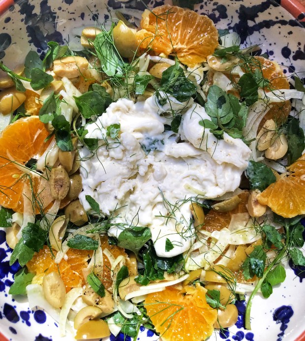 Burrata, Tangerine, Fennel and Olive Salad