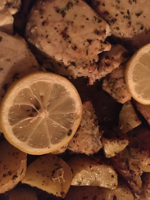 One Pan Herbed Tuna Steaks and Roasted Potatoes